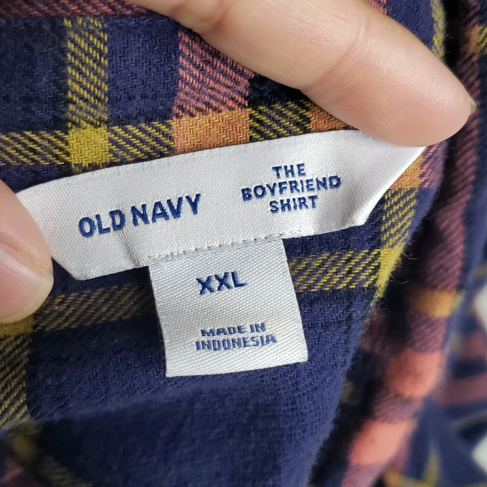 Old Navy The Boyfriend 100% Cotton Flannel Button Up Shirt Size XXL Western - Picture 6 of 13